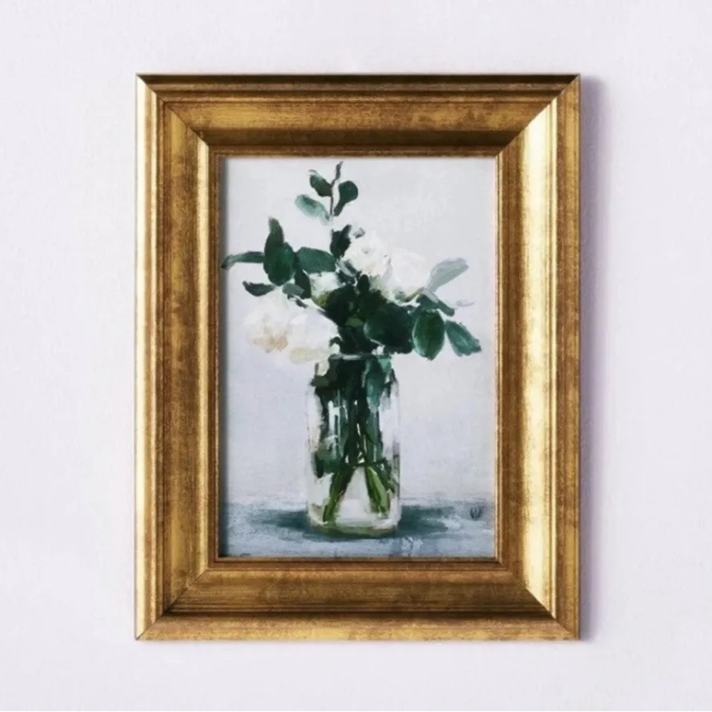 Studio Mcgee Target White Floral Flower Vase Art Painting Gold Frame
